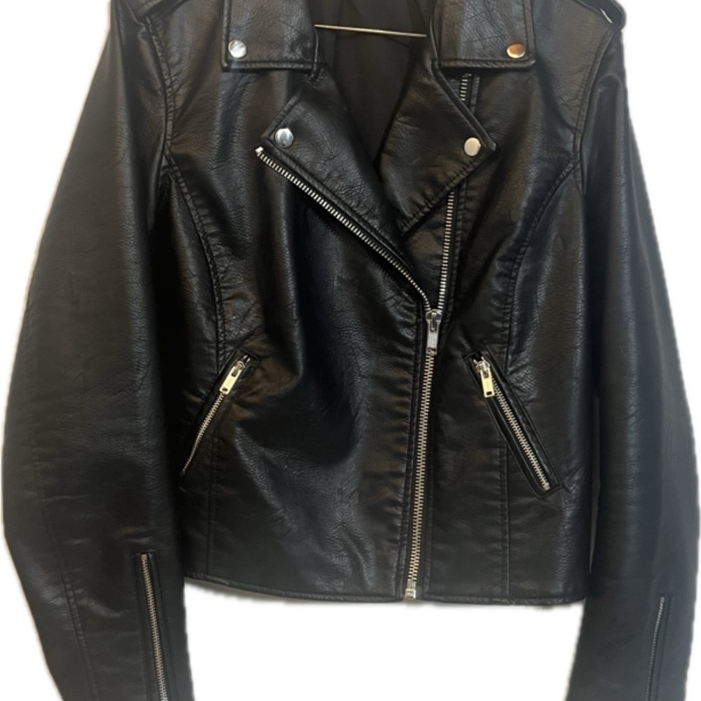 Black Faux Leather Moto Jacket Junior Large (11-13) - Picture 4 of 7